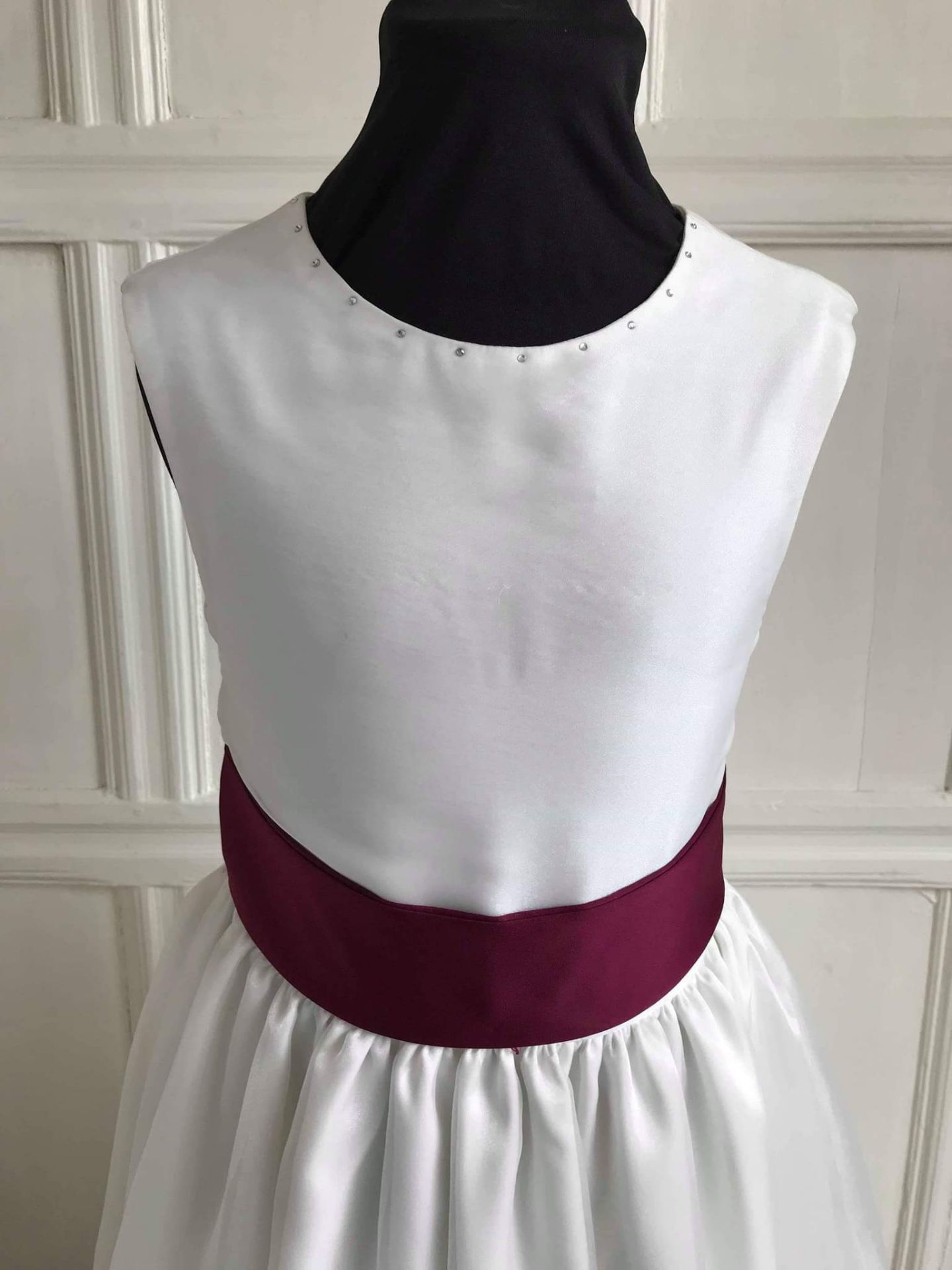 Ivory Flowergirl Dress with Burgundy Sash - Image 2 of 4