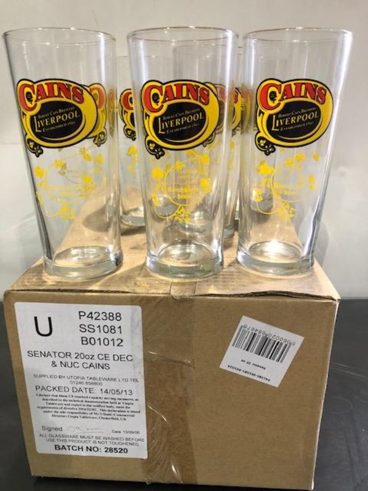 20 boxes of cains beer glasses