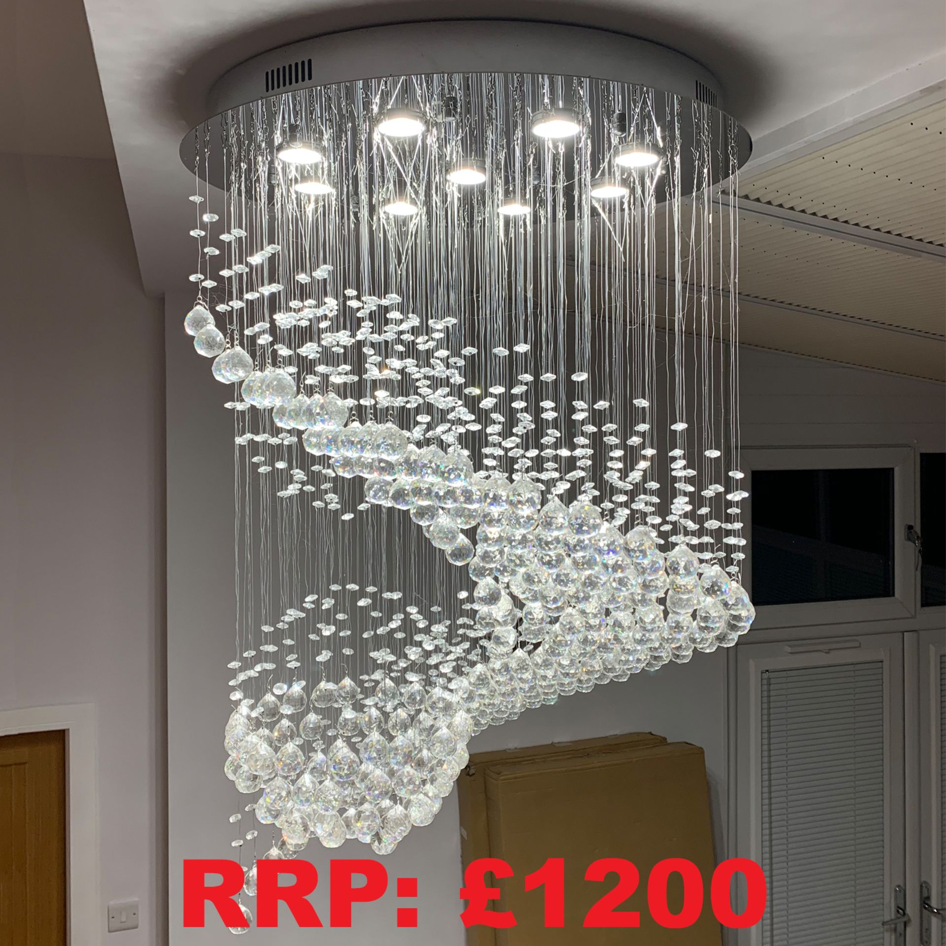 Large Modern Spiral Ceiling Light Polished Chrome Hanging Pendant 9 Lights RRP: £1200