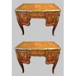 Pair of Louis XV Style Kingwood & Marquetry Brass Bound Desks