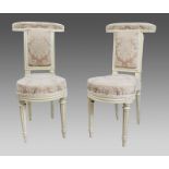 Pair of Early Antique French Painted Voyeuse Chairs