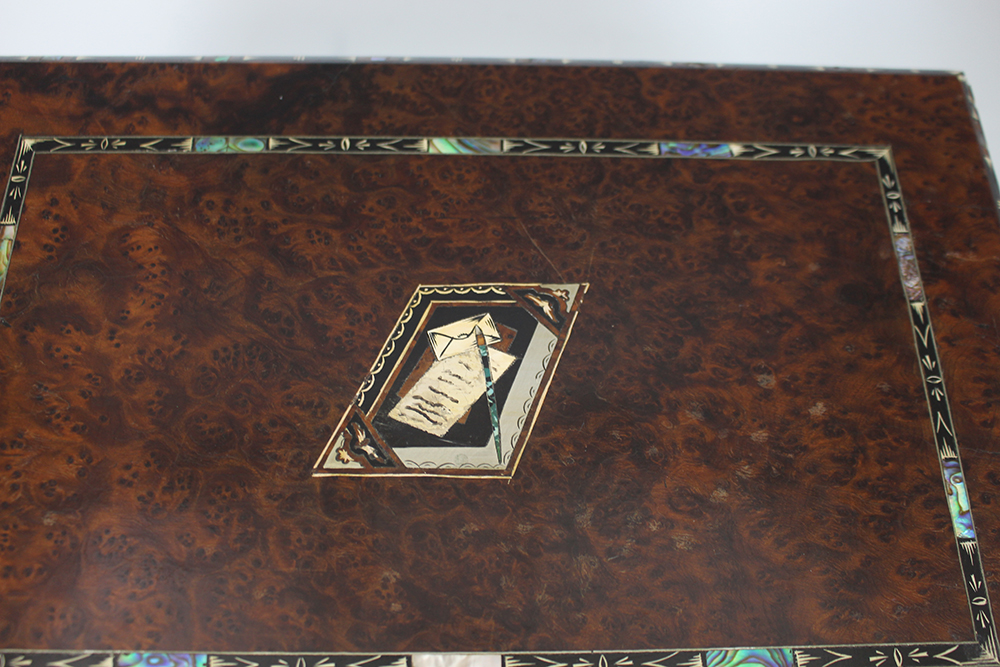Regency Amboyna Silver Ebony & Abalone Inlaid Writing Box - Image 4 of 10