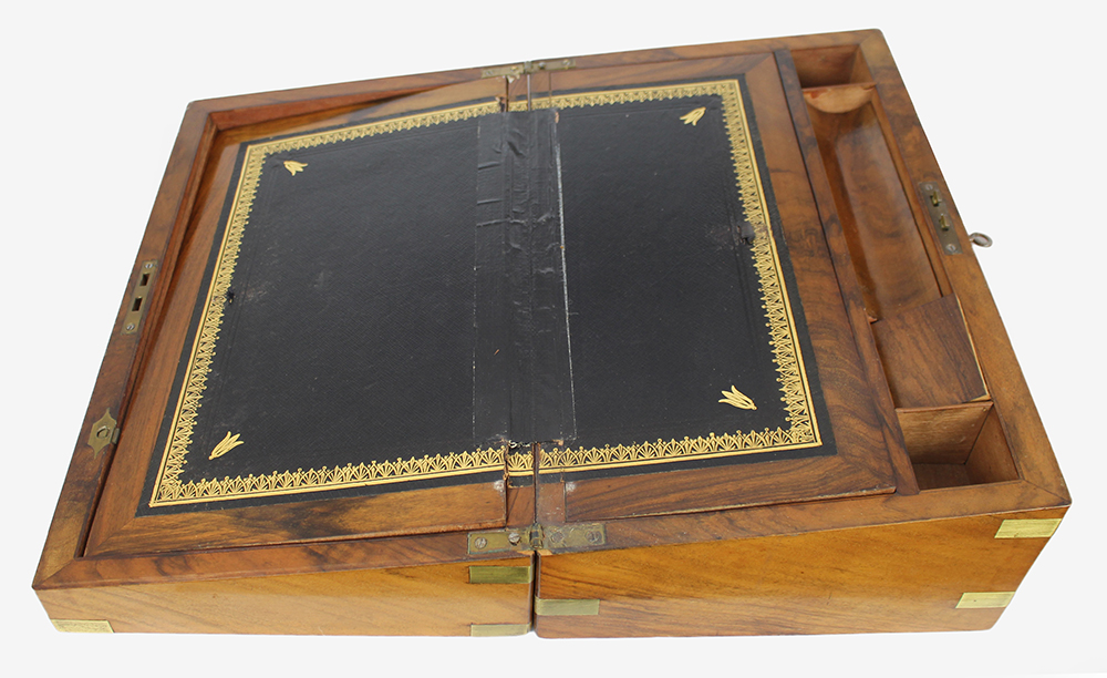 Antique Walnut Campaign Brass Bound Writing Box - Image 4 of 4