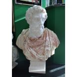 Carved White & Rouge Marble Bust of Marcus Aurelius