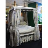 Hand Made White & Gold Painted Carved Wooden Four Poster Bed