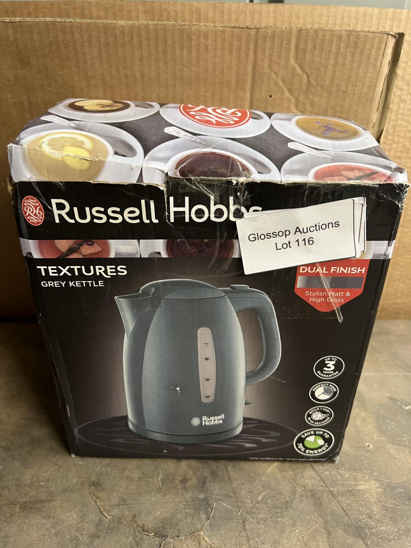 Russell Hobbs Textures Grey Plastic Kettle. RRP £29.99 - Grade U