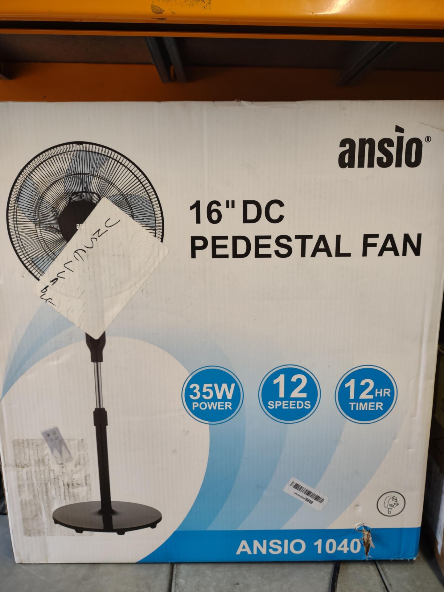 ANSIO Pedestal Fan with Remote Control -16 inch White. RRP £87.47 - Grade U