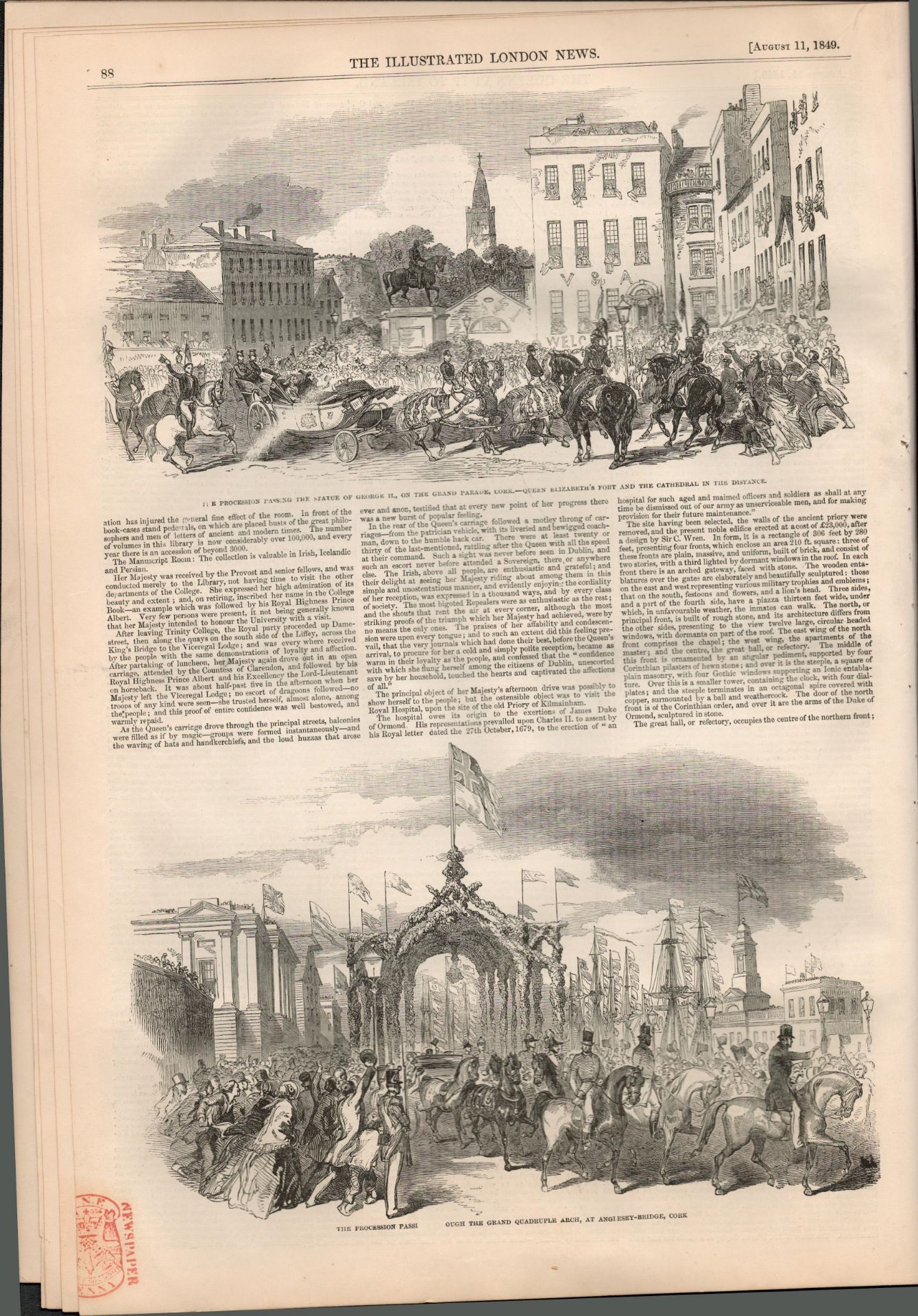 Irish Famine 1849 Queen Victoria Visit to Ireland Antique Newspaper - Image 3 of 9