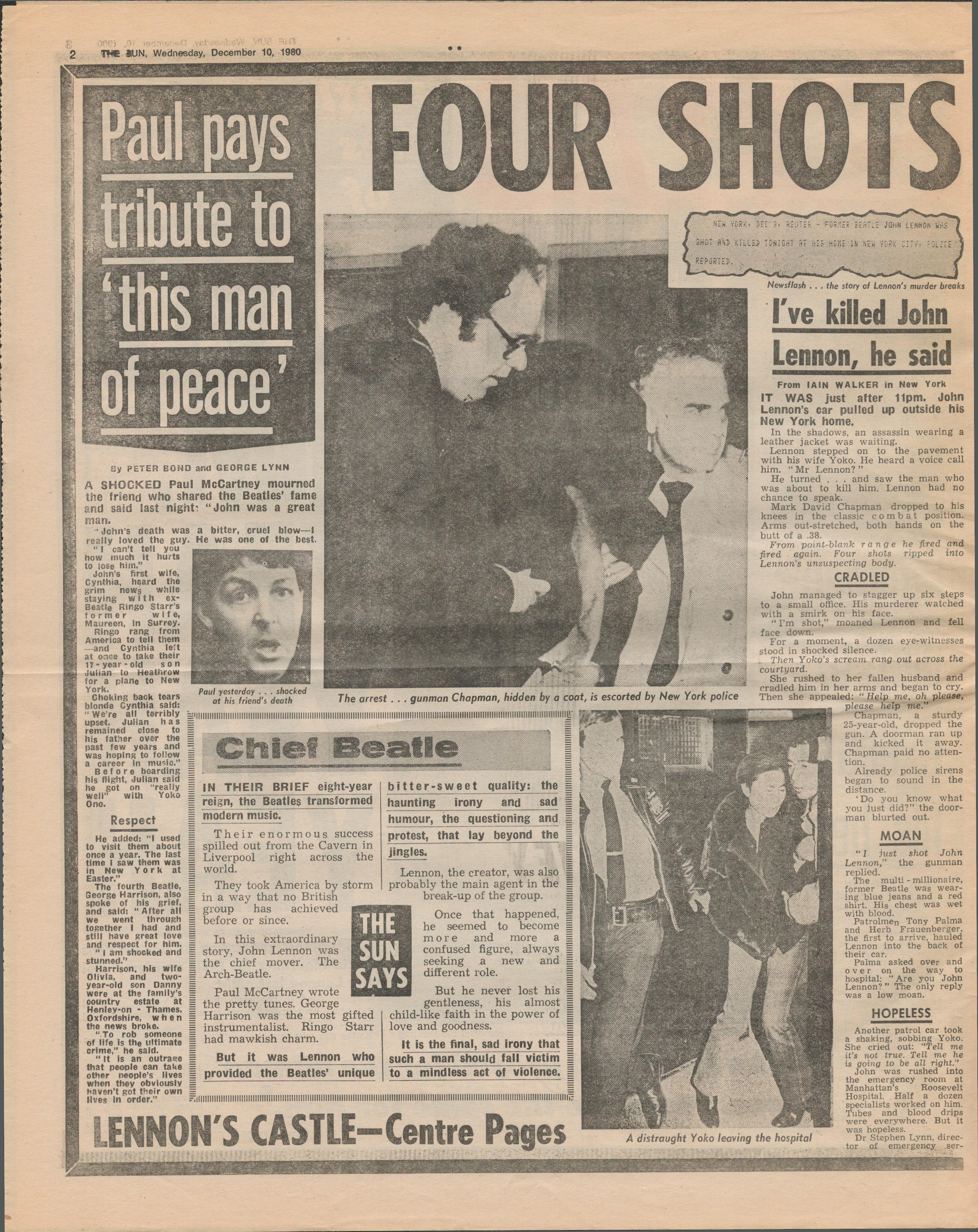 Beatles John Lennon Death Original Newspaper Dec 10th 1980. - Image 2 of 7