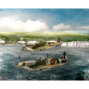 WW2 Pair Of Spitfires Over the White Cliffs Of Dover Metal Wall Art