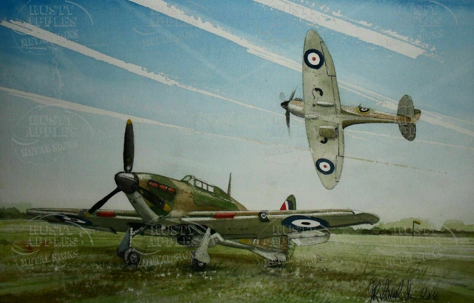 Ww2 Spitfire & Hurricane On Patrol Metal Wall Art