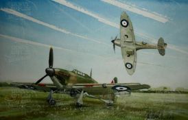 Ww2 Spitfire & Hurricane On Patrol Metal Wall Art