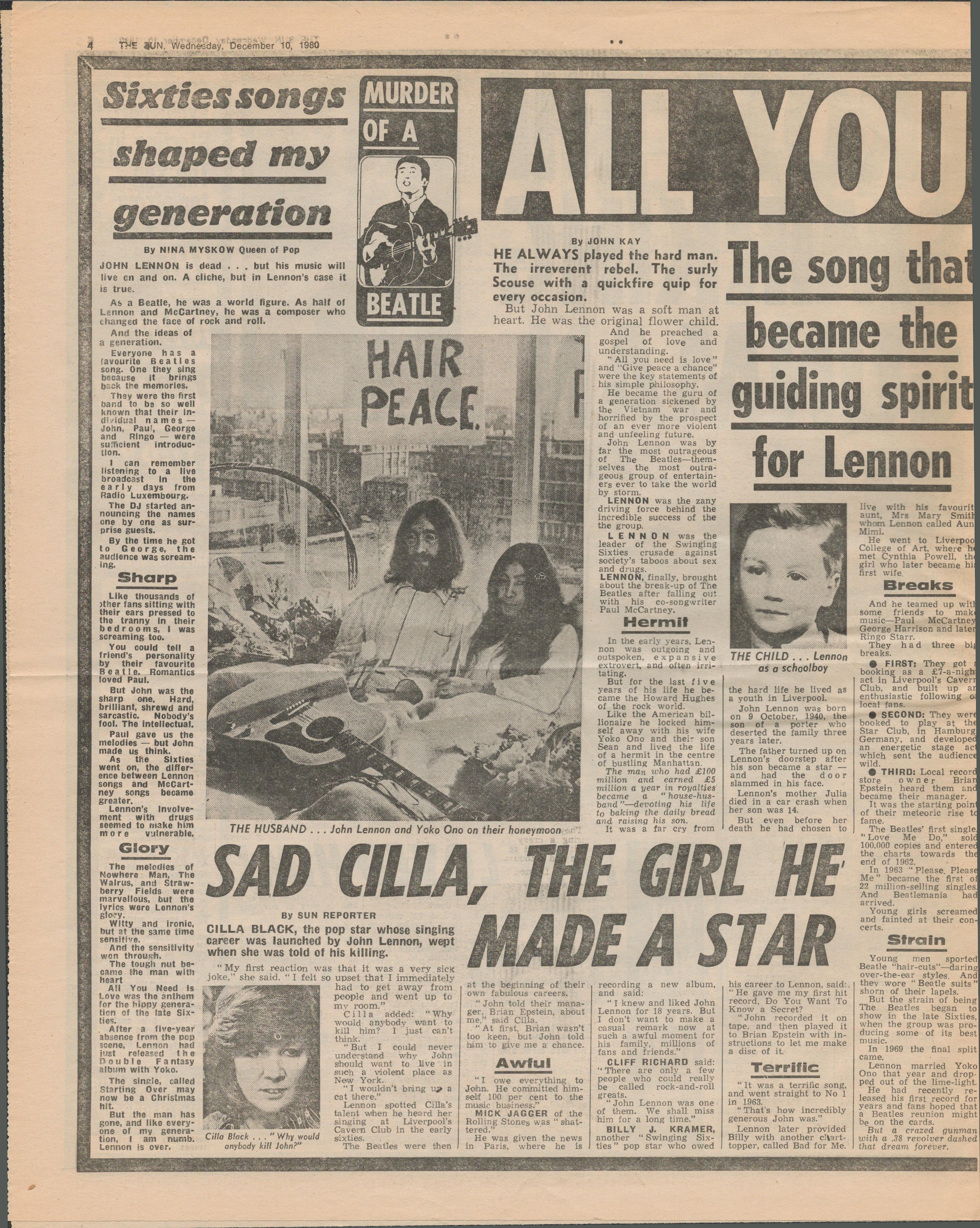 Beatles John Lennon Death Original Newspaper Dec 10th 1980. - Image 4 of 7