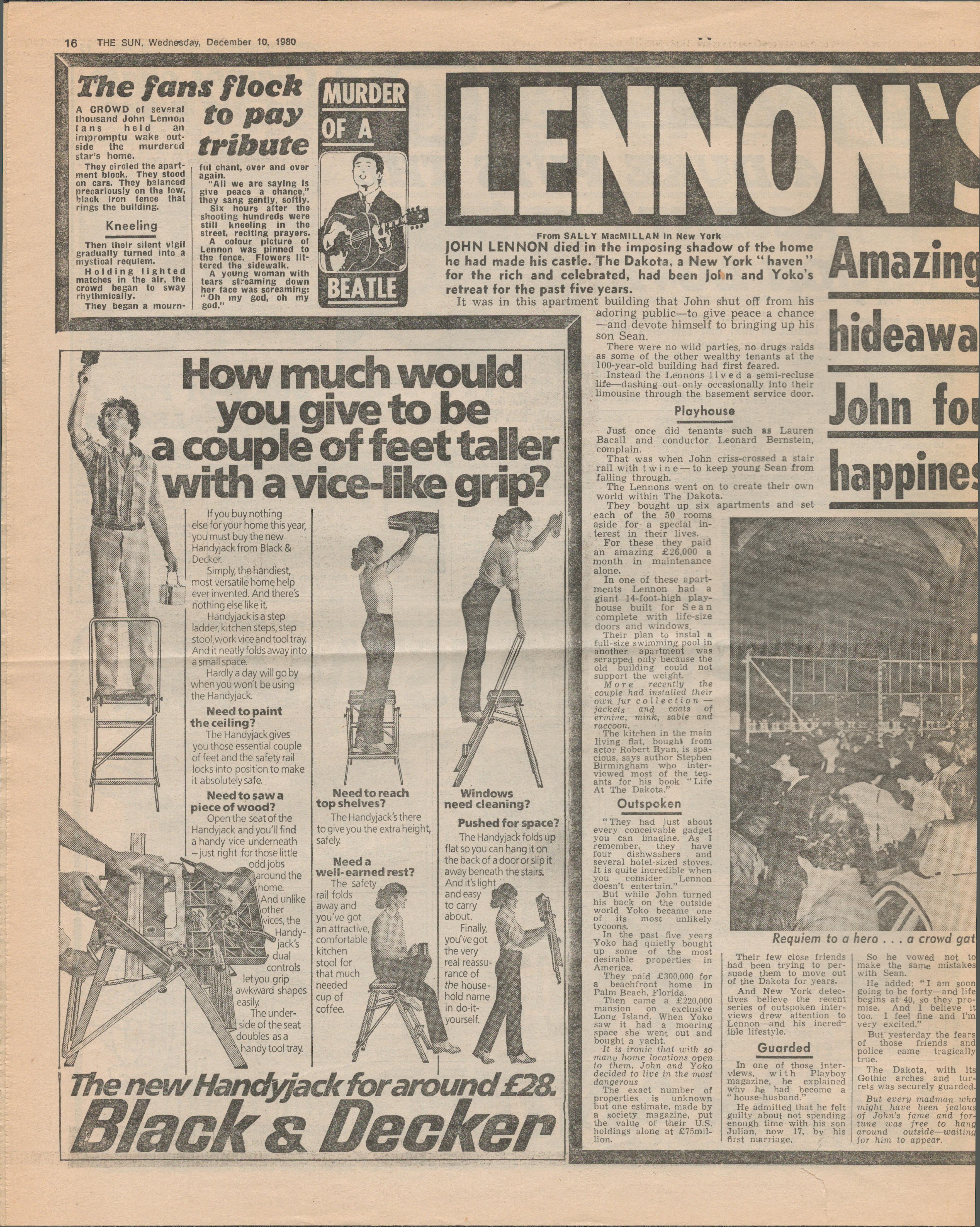 Beatles John Lennon Death Original Newspaper Dec 10th 1980. - Image 6 of 7