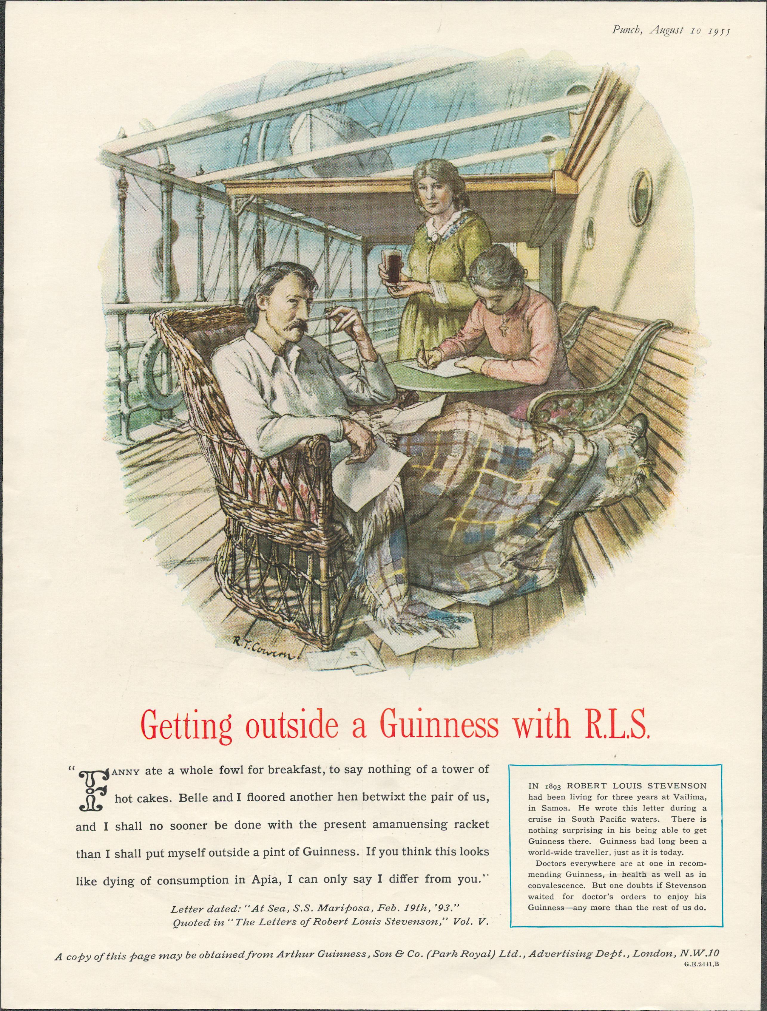 Original 1955 Guinness Print Going Outside With R.L.S.-G.E. 2411.BThis Print Is Over 60 Years Old
