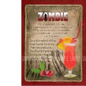 Zombie Cocktail Designed Recipe Metal SignCocktail Authentic Recipe Metal Sign Approx Size 16" x 12"