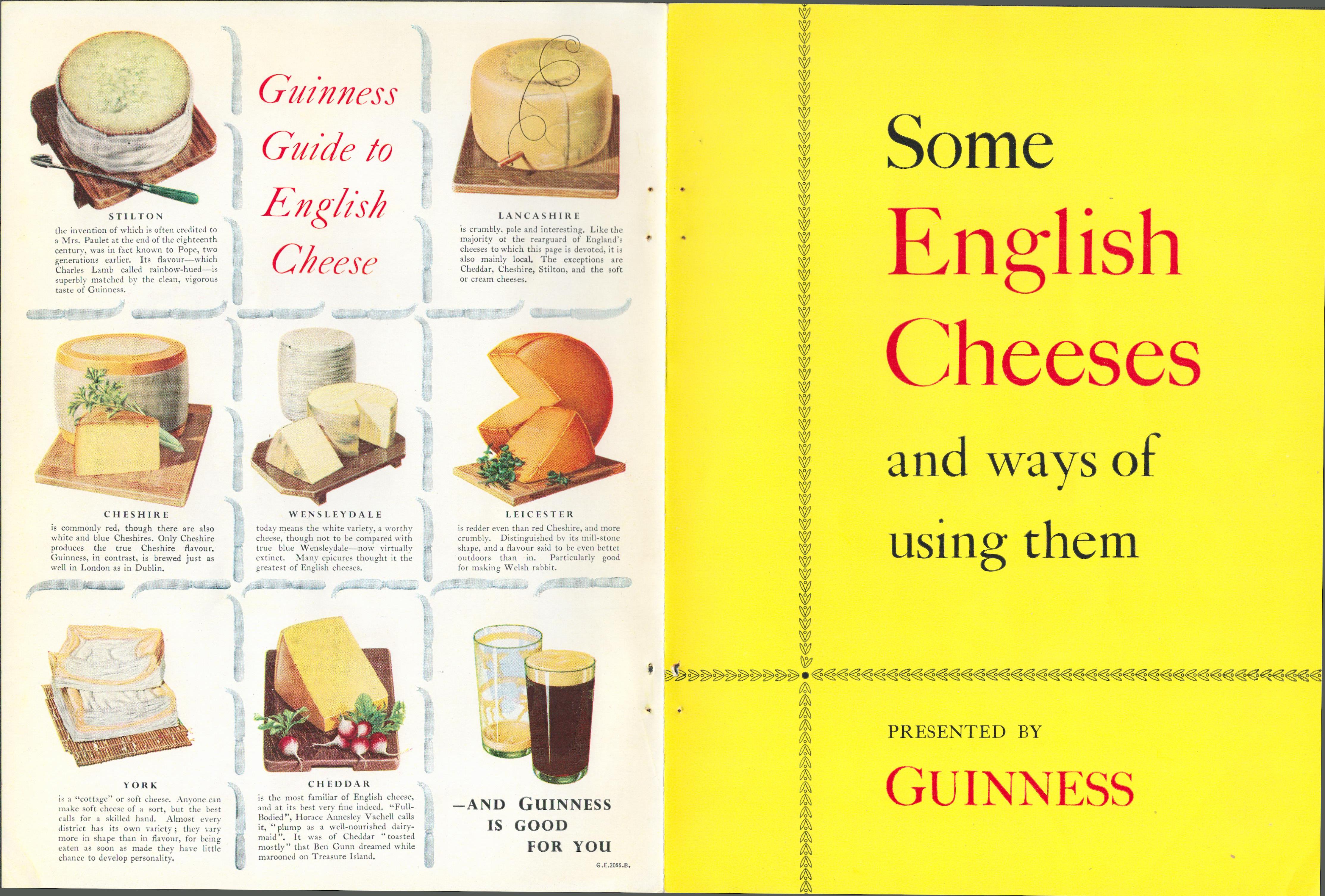 Double Sided Vintage 1961 Guinness Print 'English Cheeses'Double Sided 1961 Guinness Advertisement