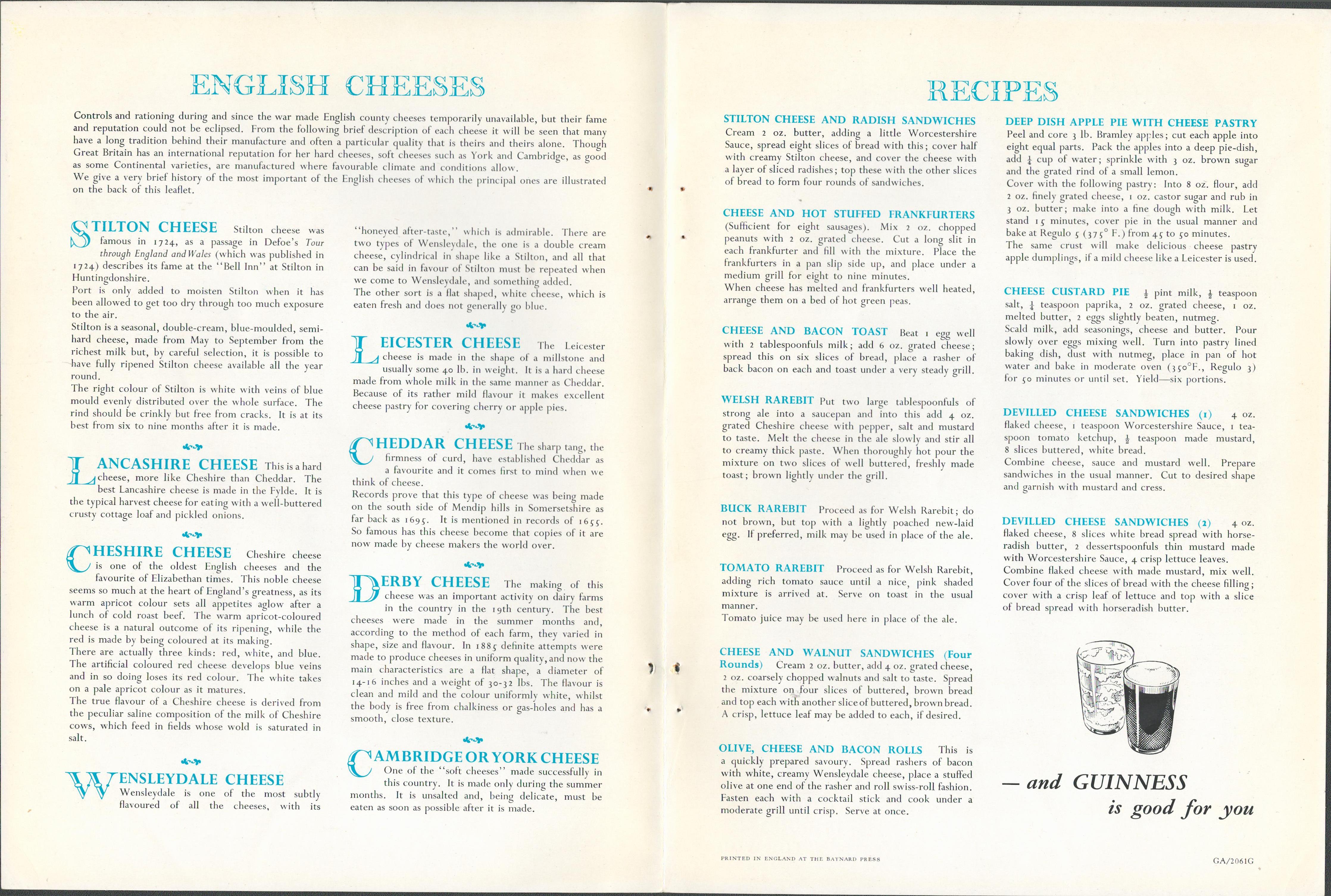 Double Sided Vintage 1961 Guinness Print 'English Cheeses'Double Sided 1961 Guinness Advertisement - Image 2 of 2