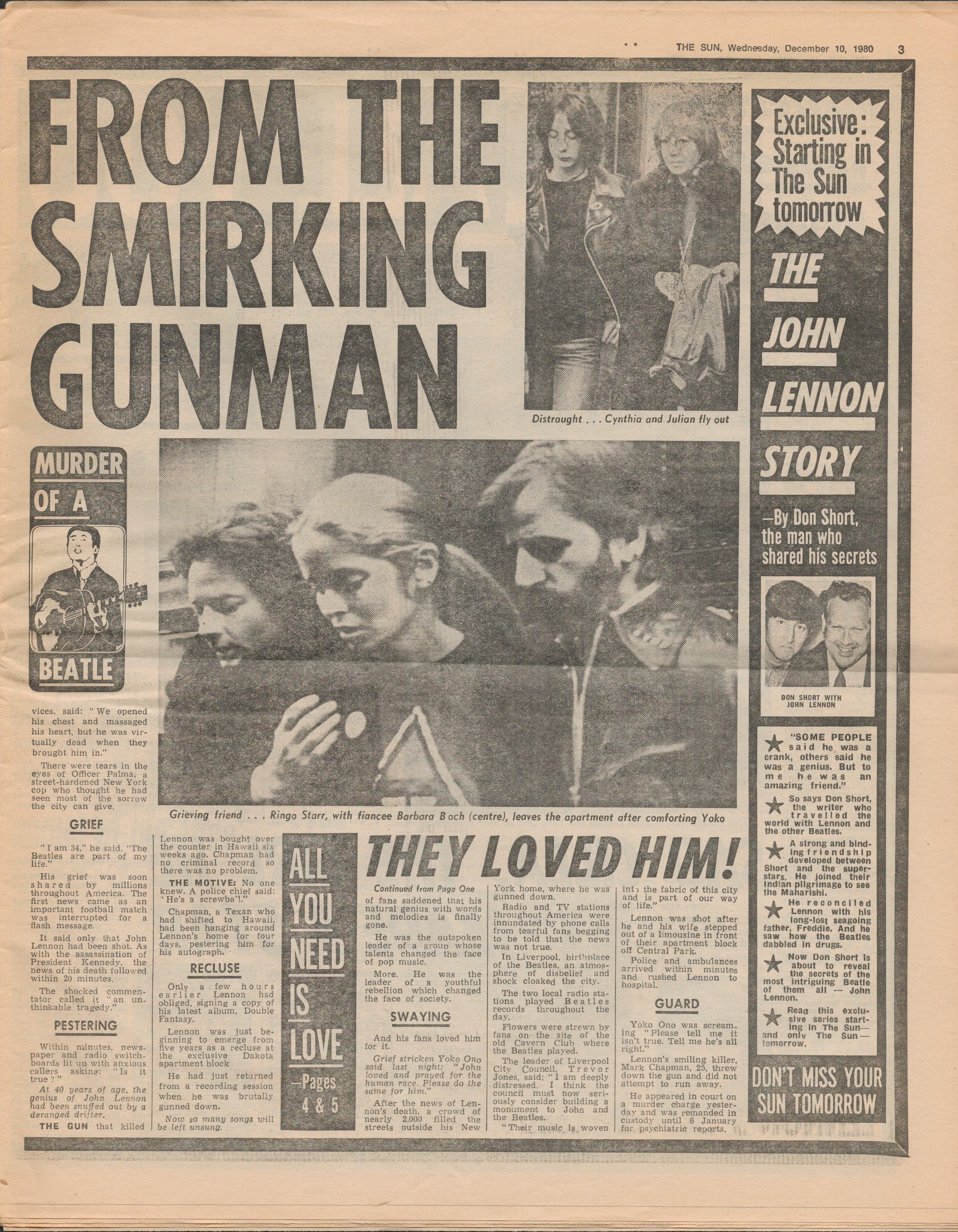 Beatles John Lennon Death Original Newspaper Dec 10th 1980. - Image 3 of 7