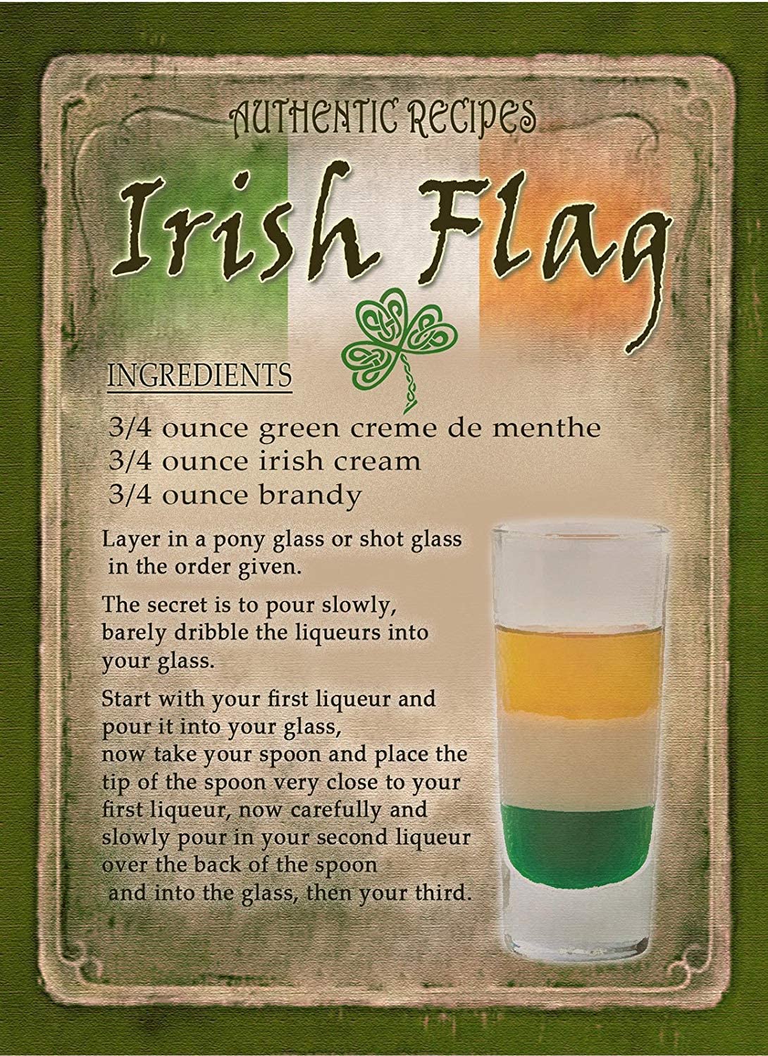 Irish Flag Cocktail Recipe Vintage Style Metal Wall Art