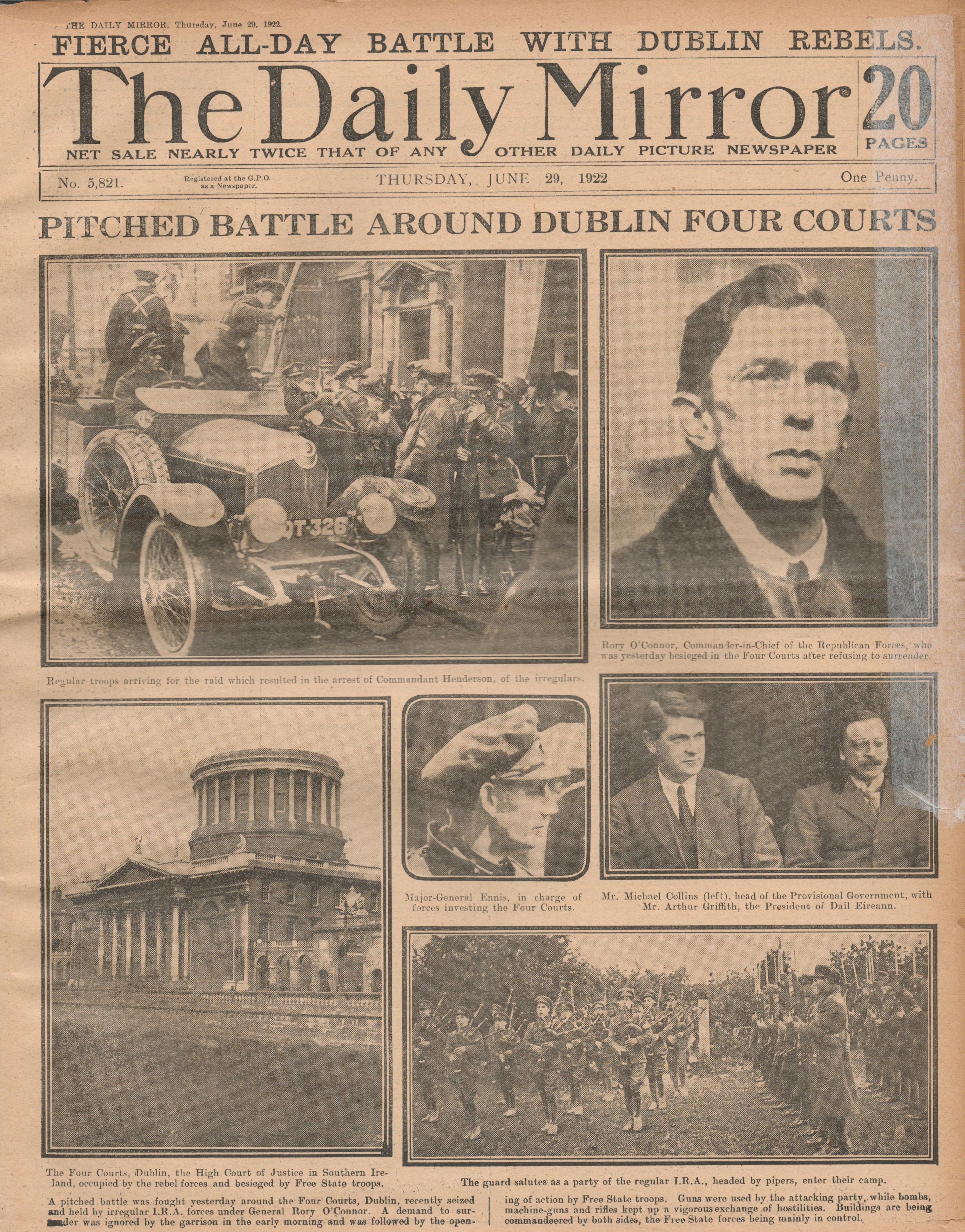 Michael Collins Commander in The Fight Against Dublin Rebels 1922