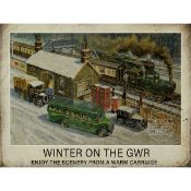 Reproduction Steam Train Metal Sign "Winter On The Gwr"Reproduction Steam Train Metal Sign Approx