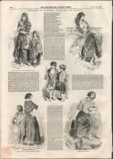 1849 Victorian Sketches Of Scottish Women Antique Newspaper.