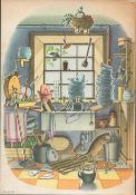 Double Sided Guinness Print 1956 " The Kitchen & Mangle"A Genuine Double Sided Lithographed Colour