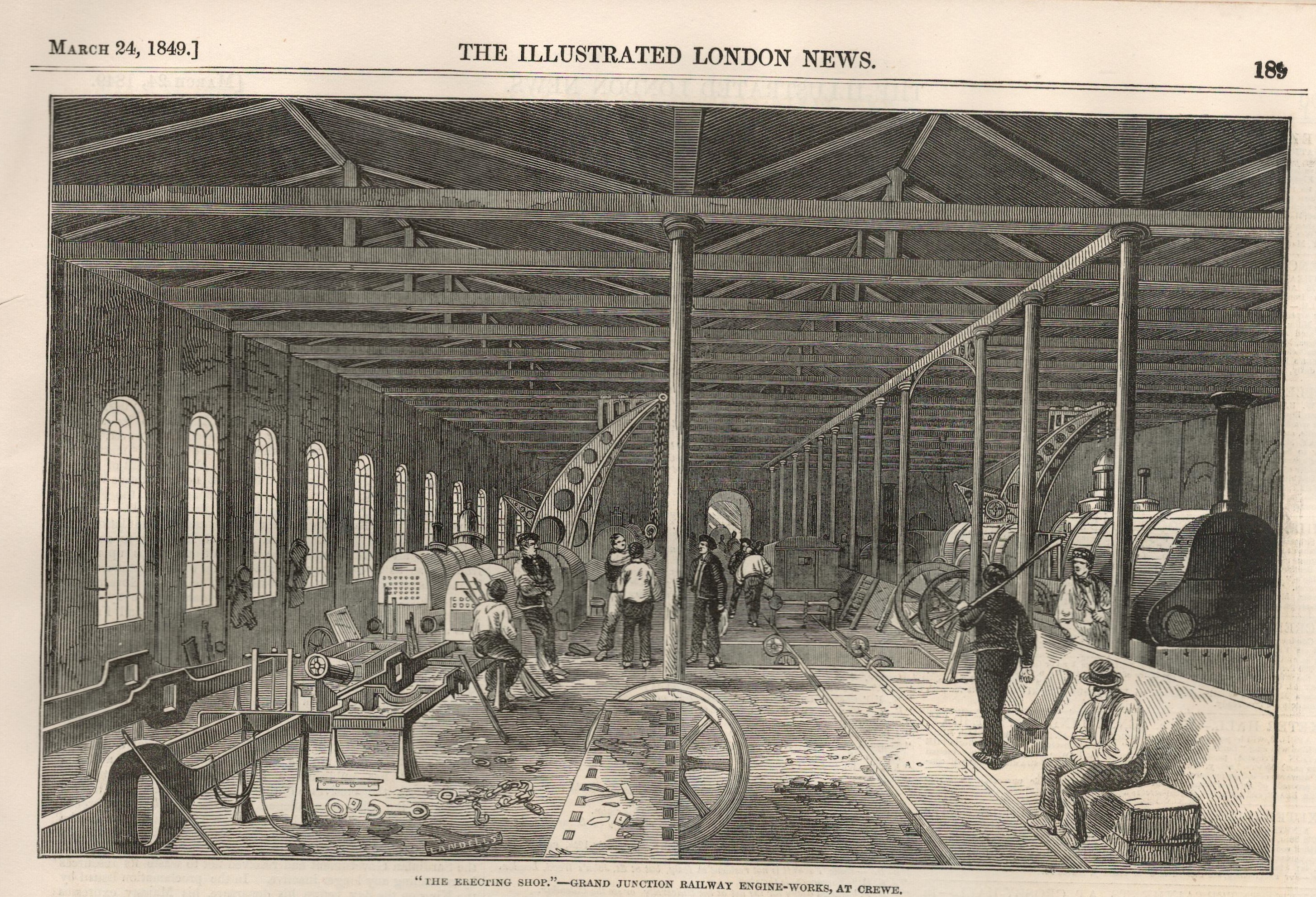 1849 Victorian Railway Engine Works at Crewe Junction Newspaper. - Image 5 of 7