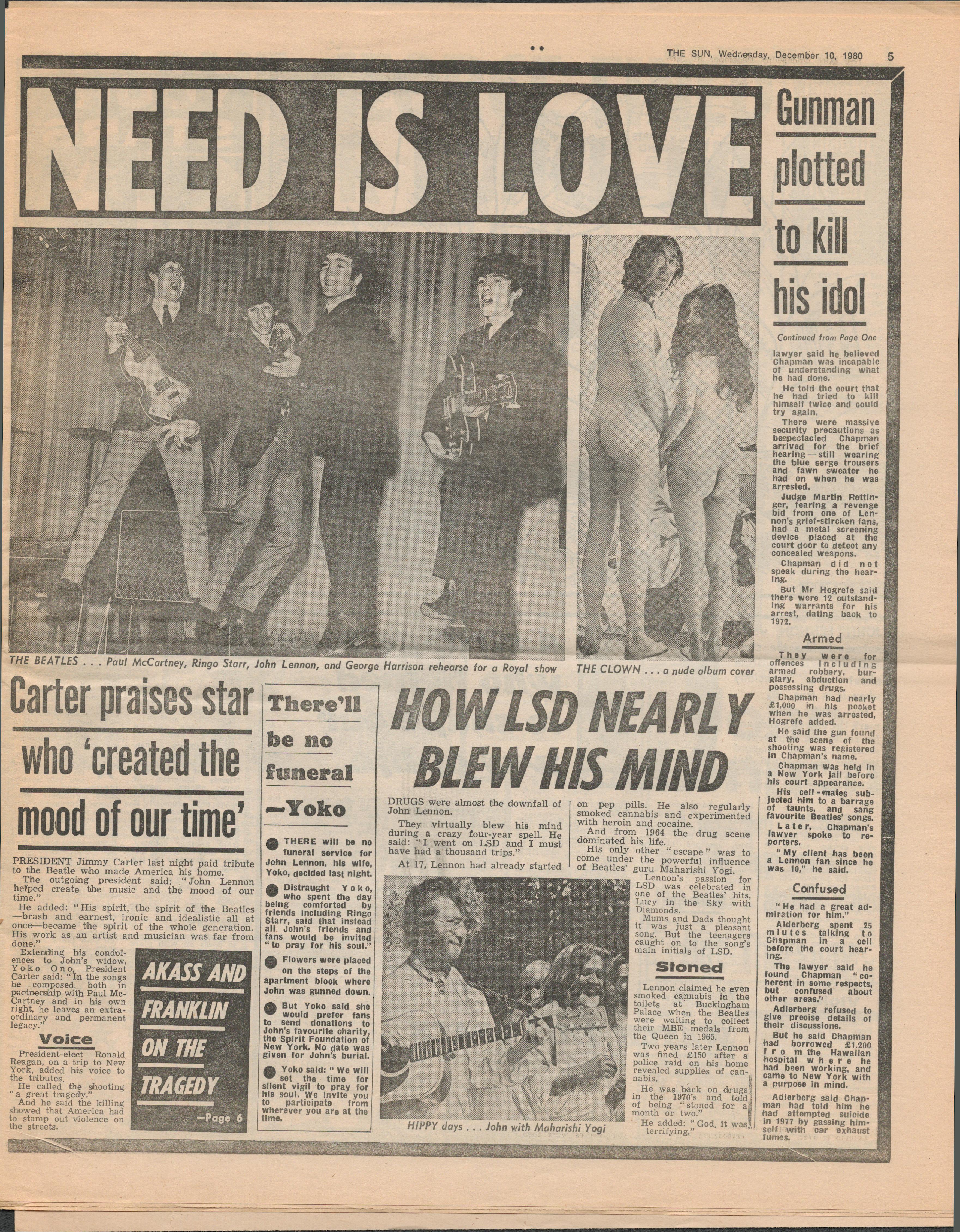 Beatles John Lennon Death Original Newspaper Dec 10th 1980. - Image 5 of 7