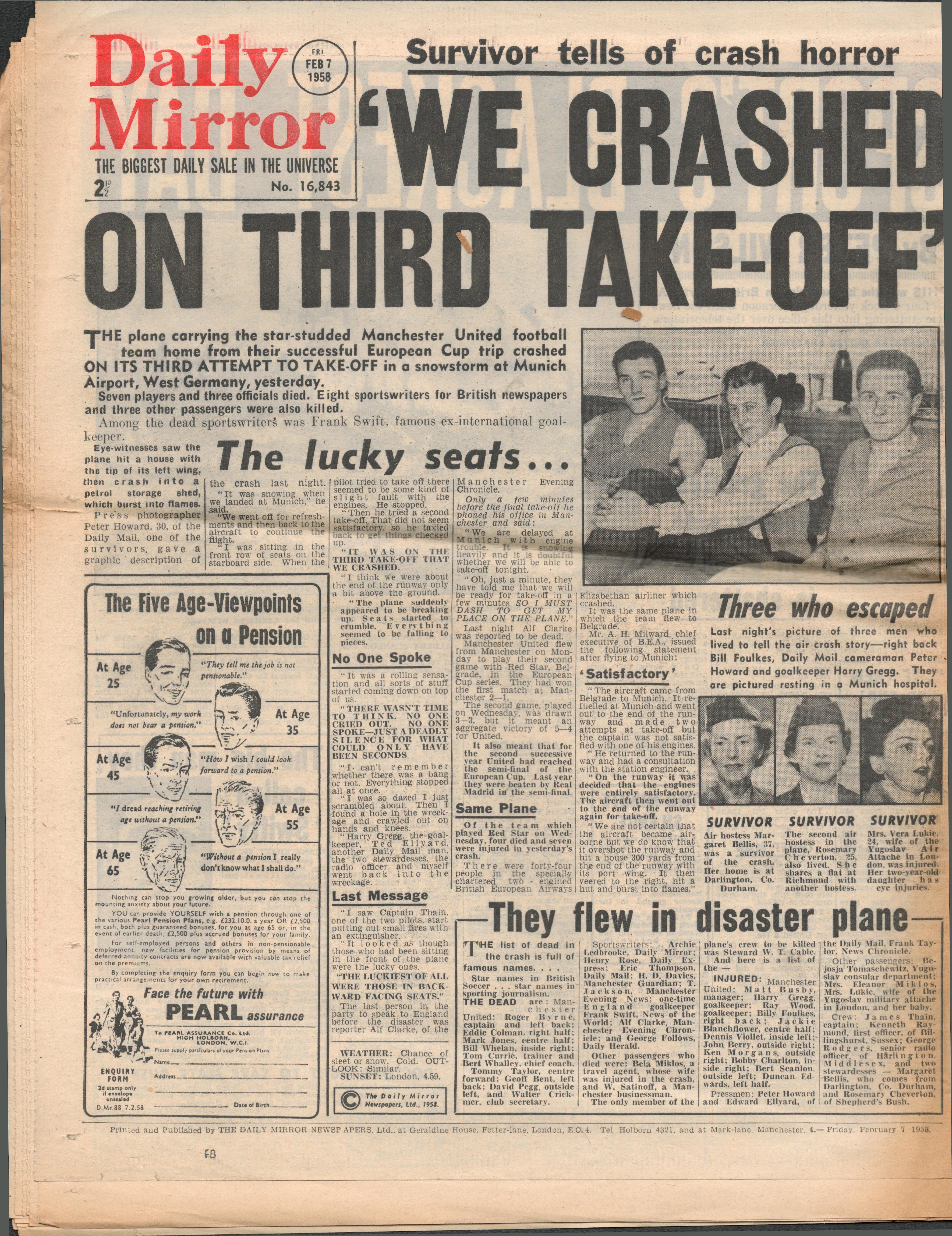 Manchester United Munich 1958 Original Daily Mirror Newspaper - Image 2 of 5