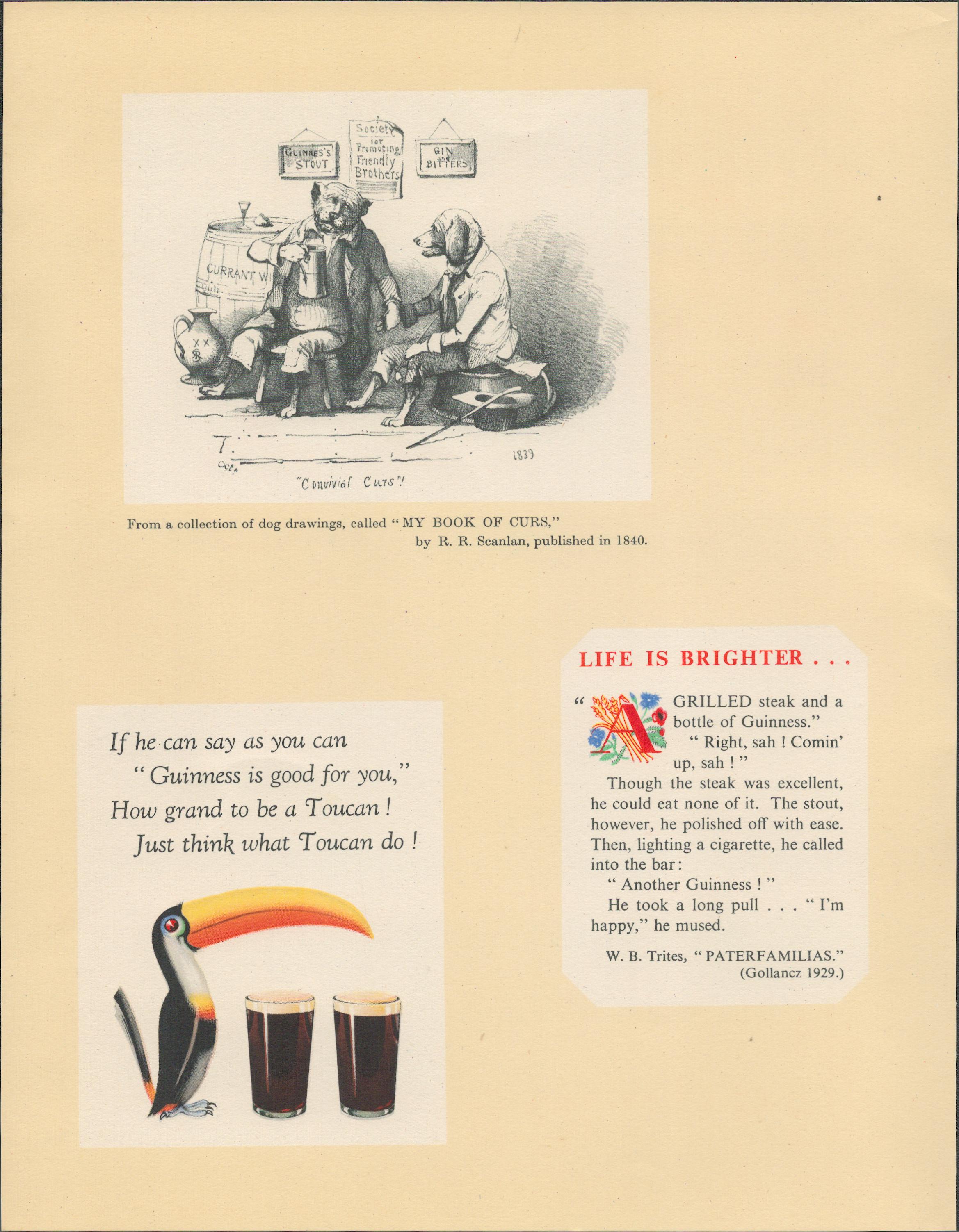 Double Sided Guinness Print 1937 "The Toucan & Guinness Time"A Genuine Double Sided Lithographed