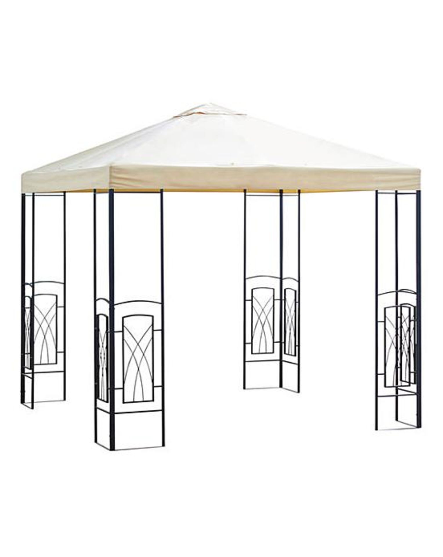 (P) RRP £239. Decorative Square Gazebo Natural / Black (EQ312PS). H268 x W250 x D250cm. Height To C