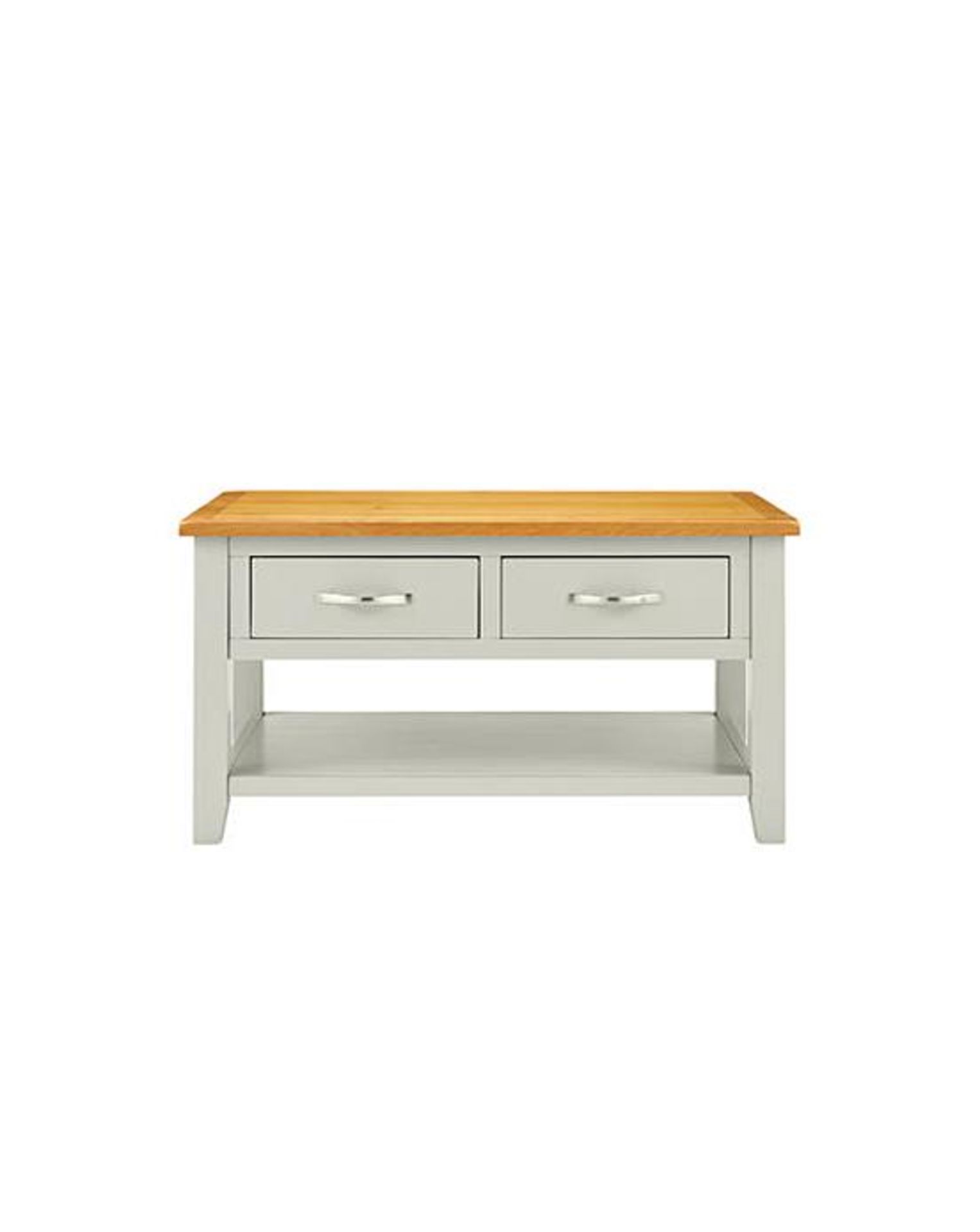 (2J) RRP £249. Norfolk 2 Tone Grey Coffee Table Grey / Oak (XK697). H47 x W90 x D55cm. Drawers H 14