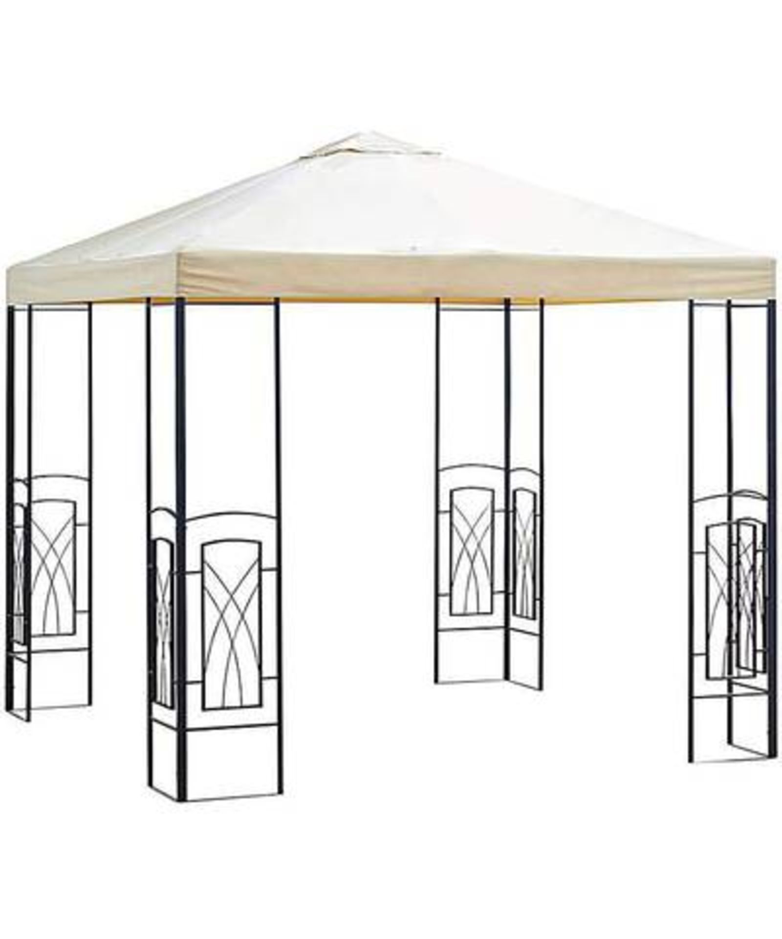 (P) RRP £239. Decorative Square Gazebo Natural/ Black (EQ3128/02). H268 x W250 x D250cm. Height to