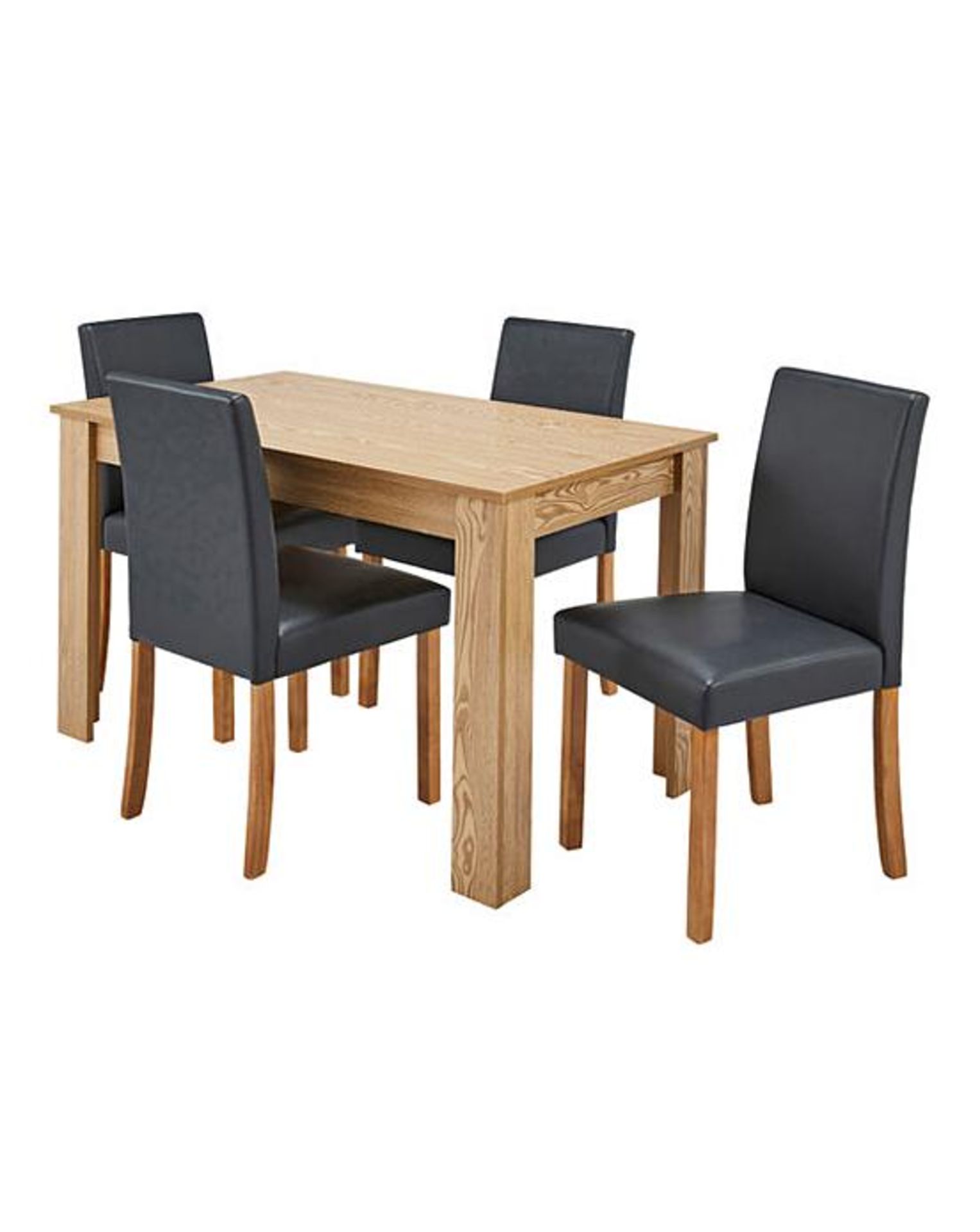 (R3P) RRP £249. Ava Rectangular Dining Table With 4x Faux Leather Chairs Grey Oak Effect.