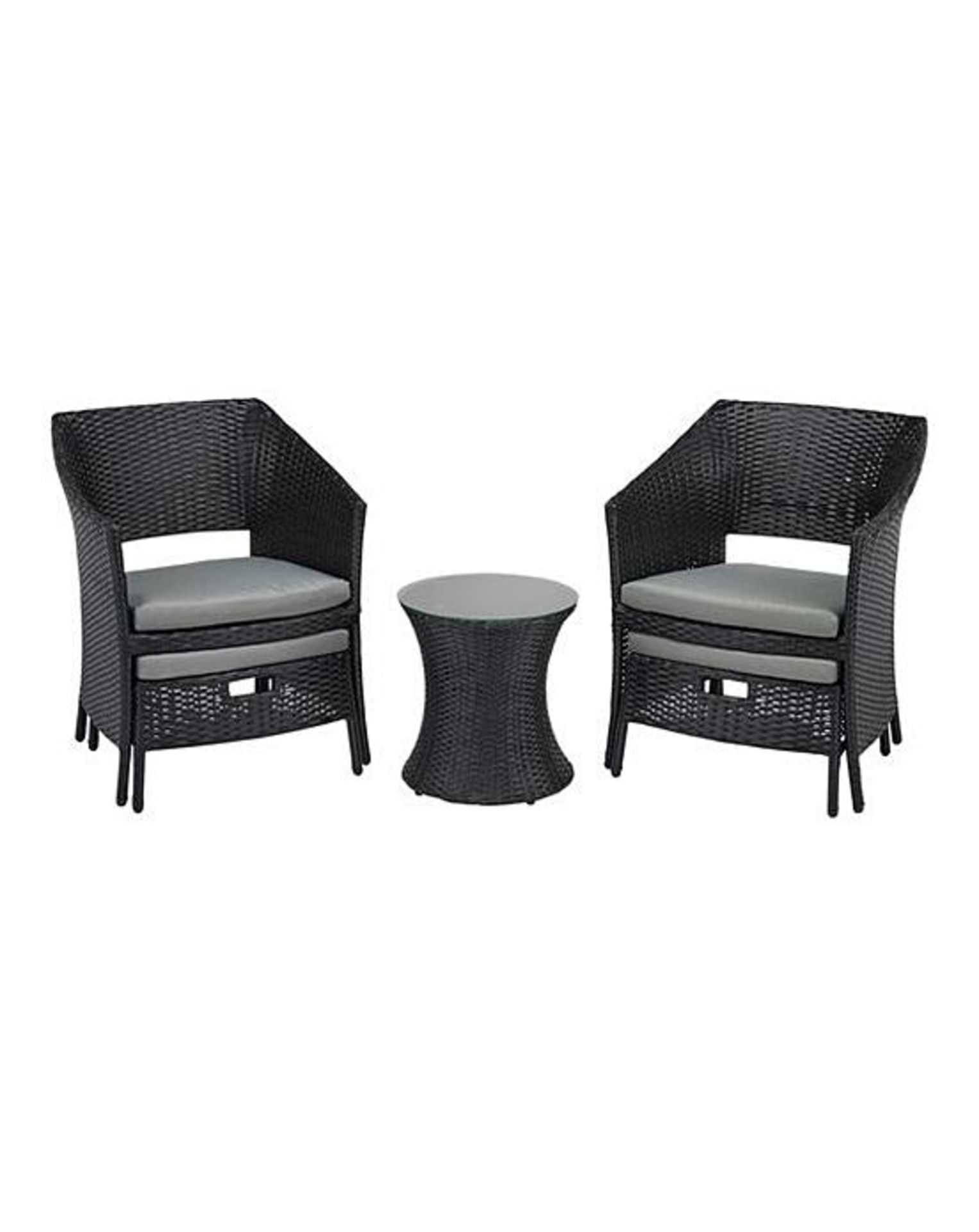 (P) RRP £399. Darwin Bistro Lounge Set Black (OS883NW). Chair: H78 x W66 x D55cm / Footstools: H34