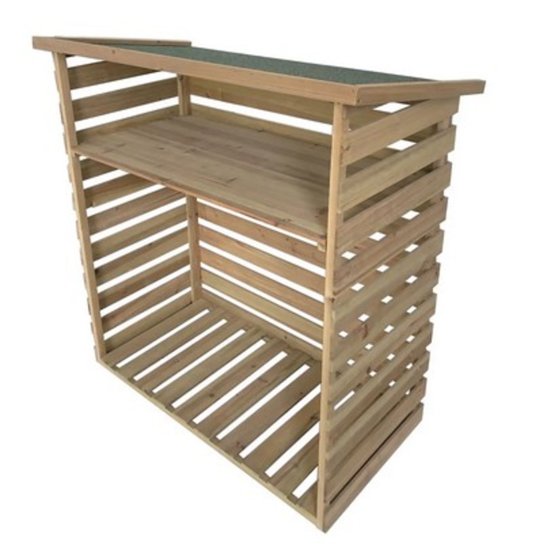 (2K) RRP £69. 1x Wooden Log Store 1.23x 1.16M. (H123 x W116 x D64cm)