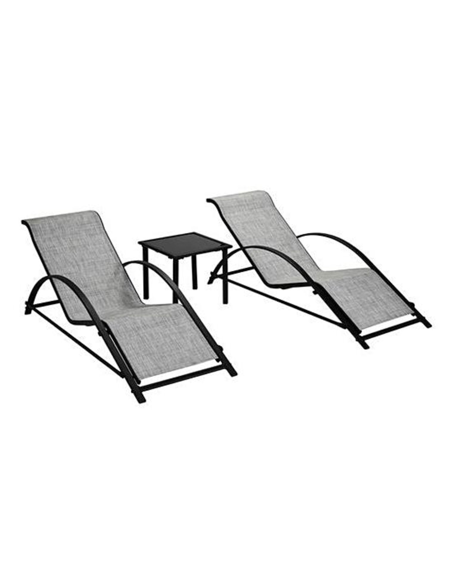 (P) RRP £239. Aruba Lounger Set Grey (EO4960/01) Chair: H60 x L160 x W59cm. Table: H40 x L45 x W45c