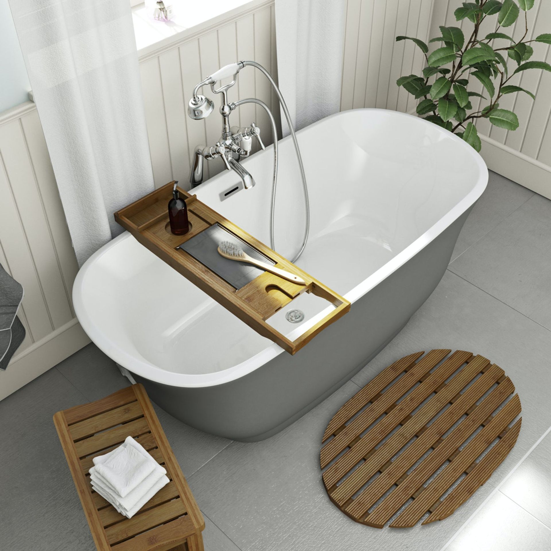 Grey Traditional Freestanding Bath 1500 x 720. RRP £775. Damage To one End - Image 5 of 5