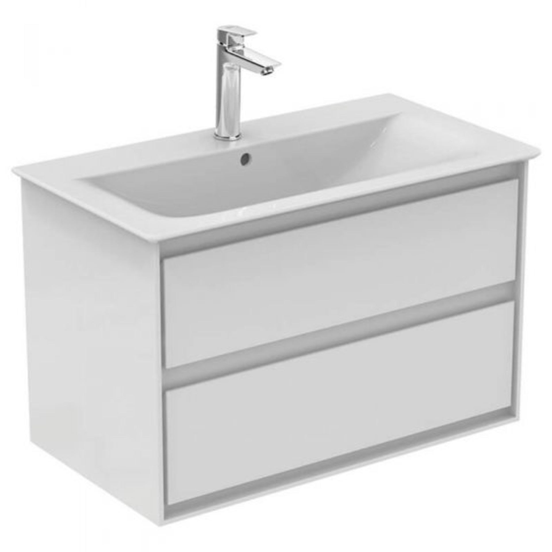 RRP £657. Ideal Standard Concept Air 800mm Wall Hung Vanity Unit 2 Drawers, Gloss White & Matt Whit