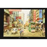 Hong Kong Street Scene Oil on Canvas.