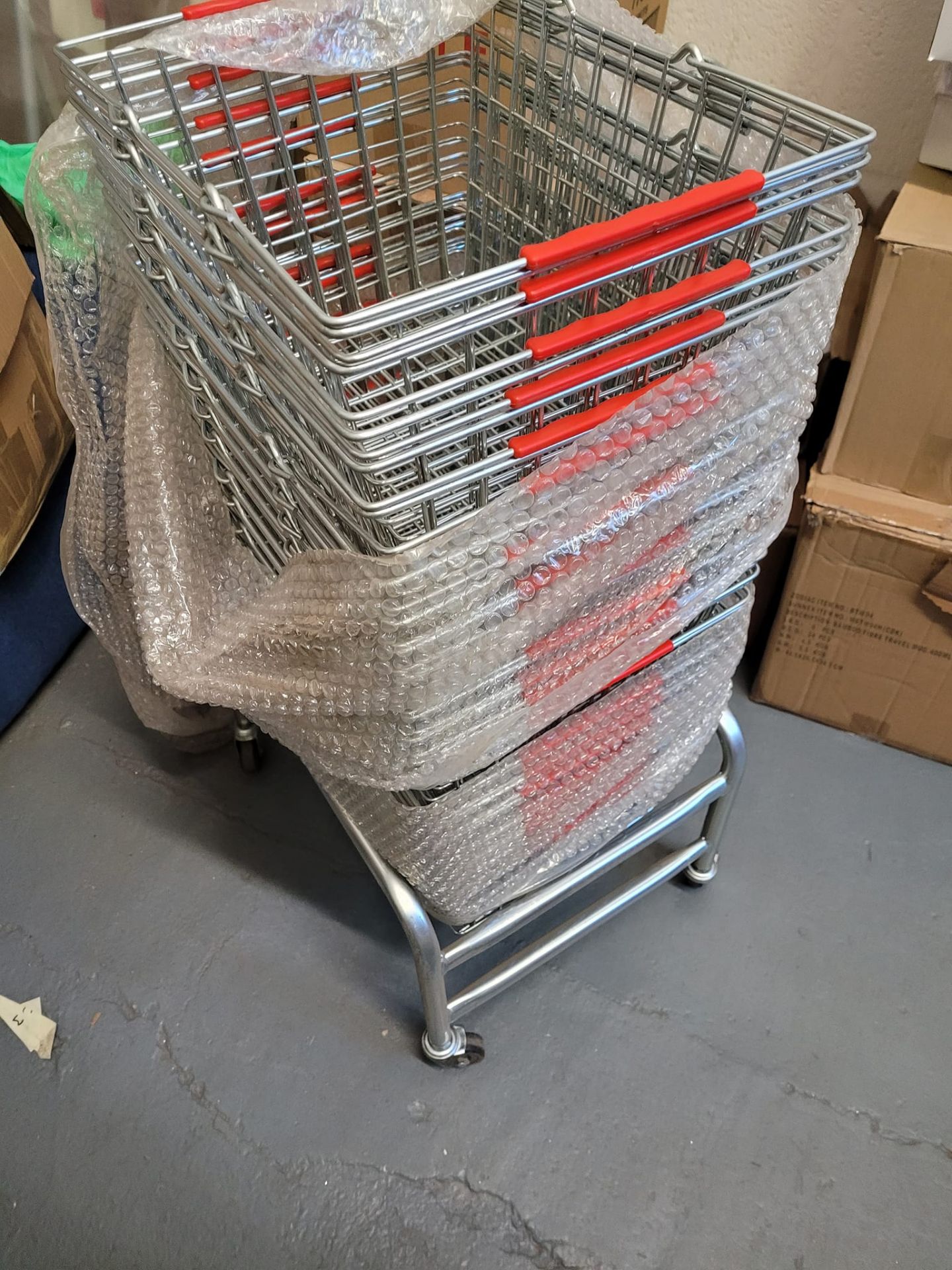 20 Wire Shopping Baskets on Wheeled Trolley