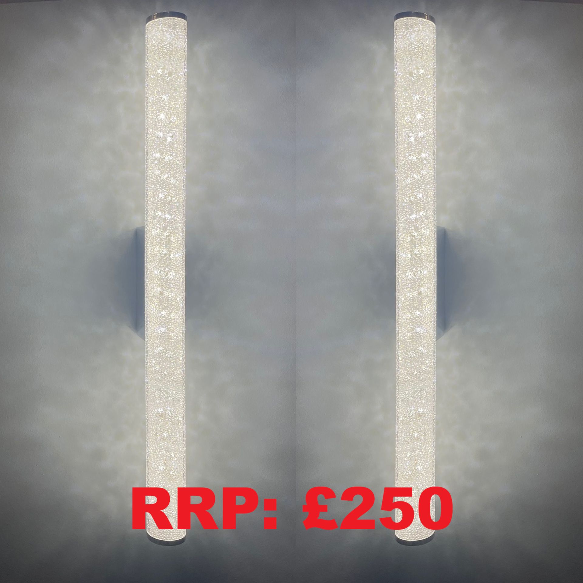 Pack Of 2 Large Modern Crushed Crystal Led Bathroom Mirror Light Ceiling Light Ip44 Cool White