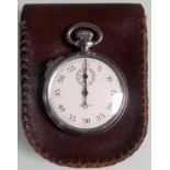 Military stamped Waltham type "A" 1-5 second stop watch with leather pouch.