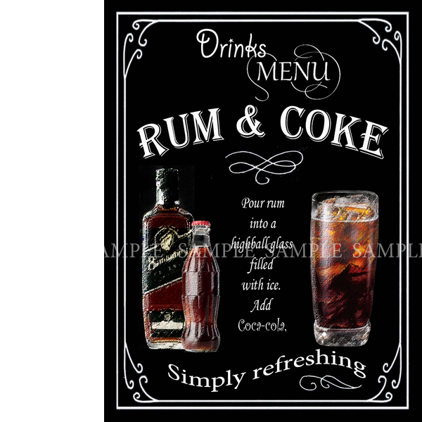 Rum & Coke Classic Pub Drink Large Metal Wall Art.