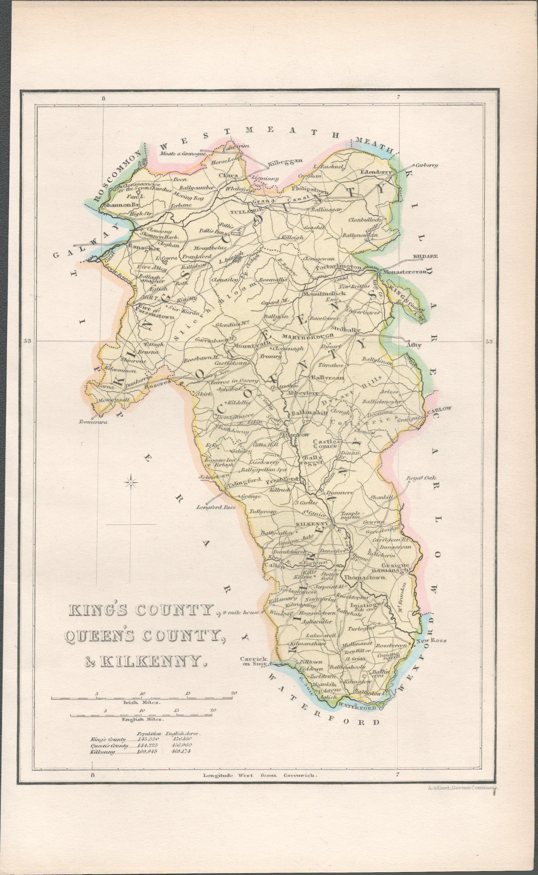 Antique Print 1850’s Map King & Queens County & Kilkenny.