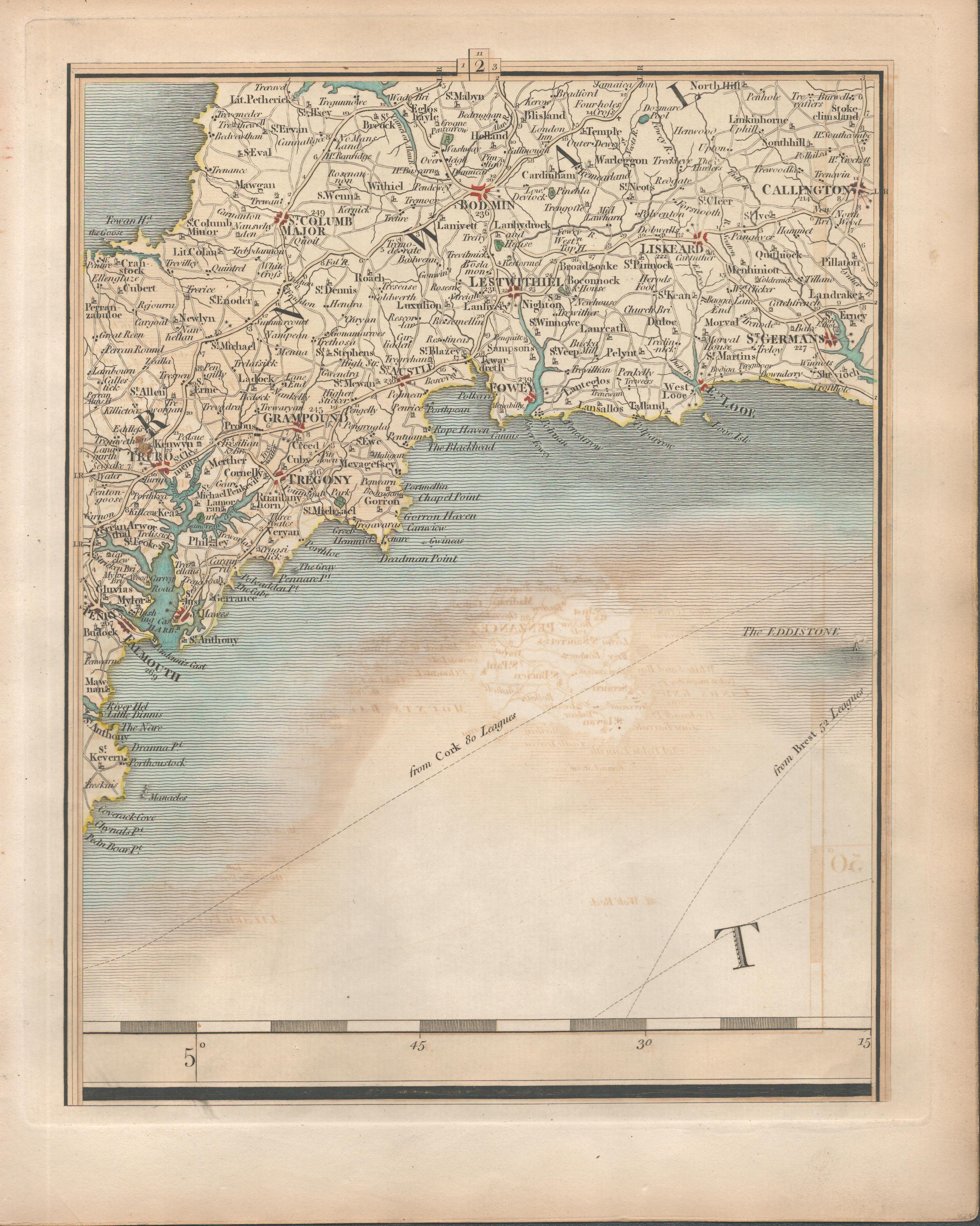 Cornwall, Falmouth, Truro, Bodmin, John Cary’s Antique 1794 Map