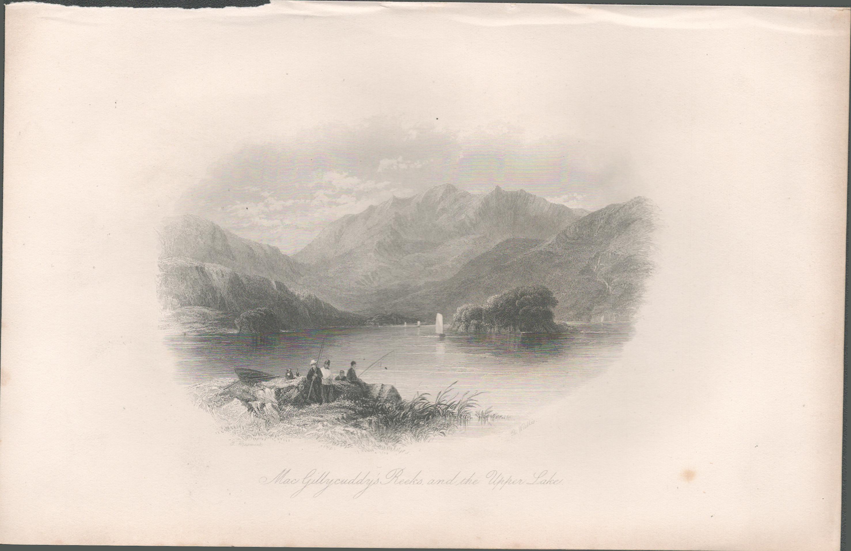 Antique Engraving 1850’s Macgillycuddy Reeks Kerry.