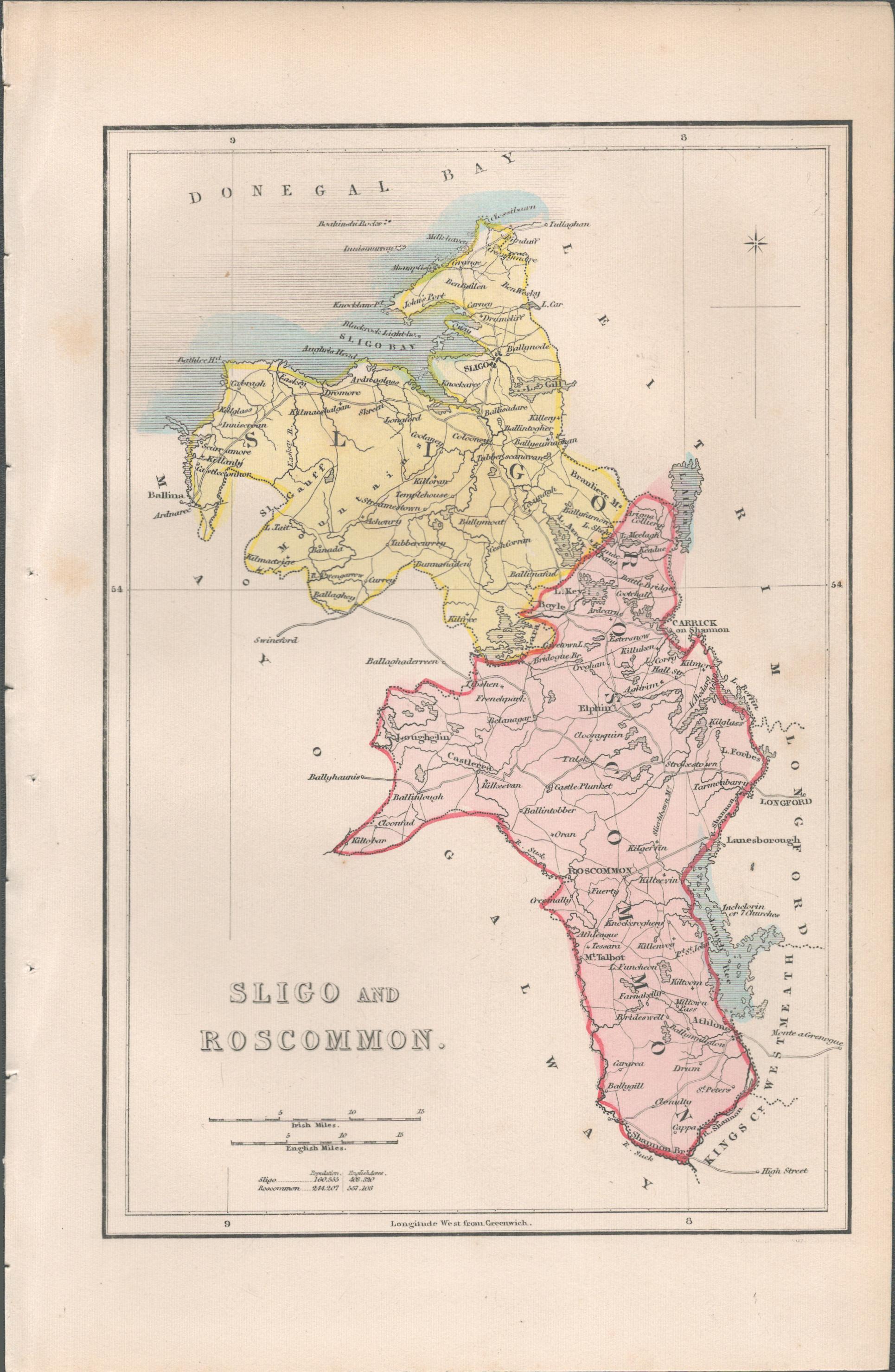 Antique Engraving 1850’s Map Sligo & Roscommon